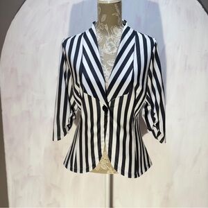 Elegant Monochrome Striped Women's Blazer